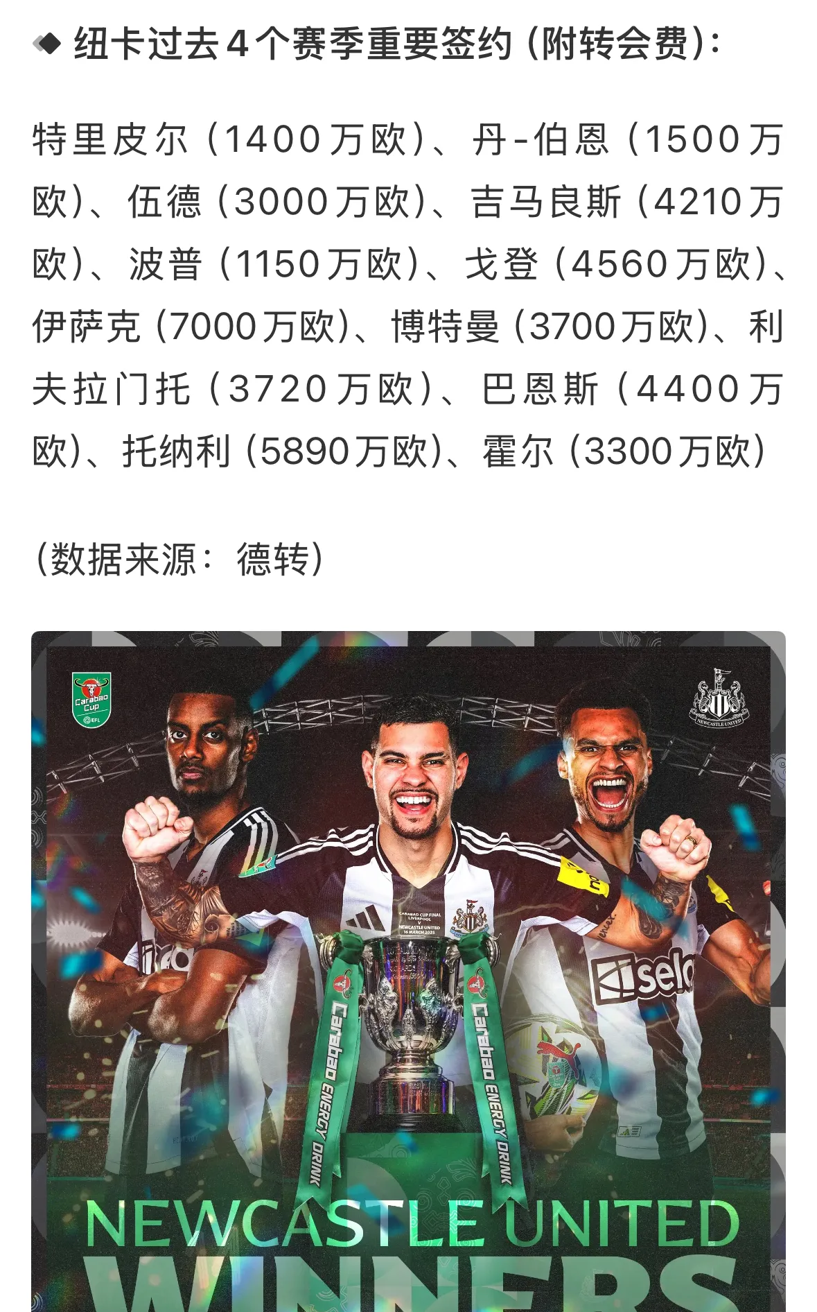 纽卡斯尔新援表现不俗，融入球队速度的简单介绍
